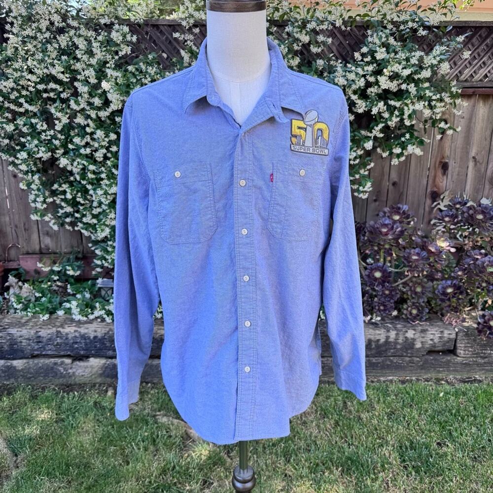 Levi's 50th Super Bowl Button Down Blue Shirt Men's Size XXXL
